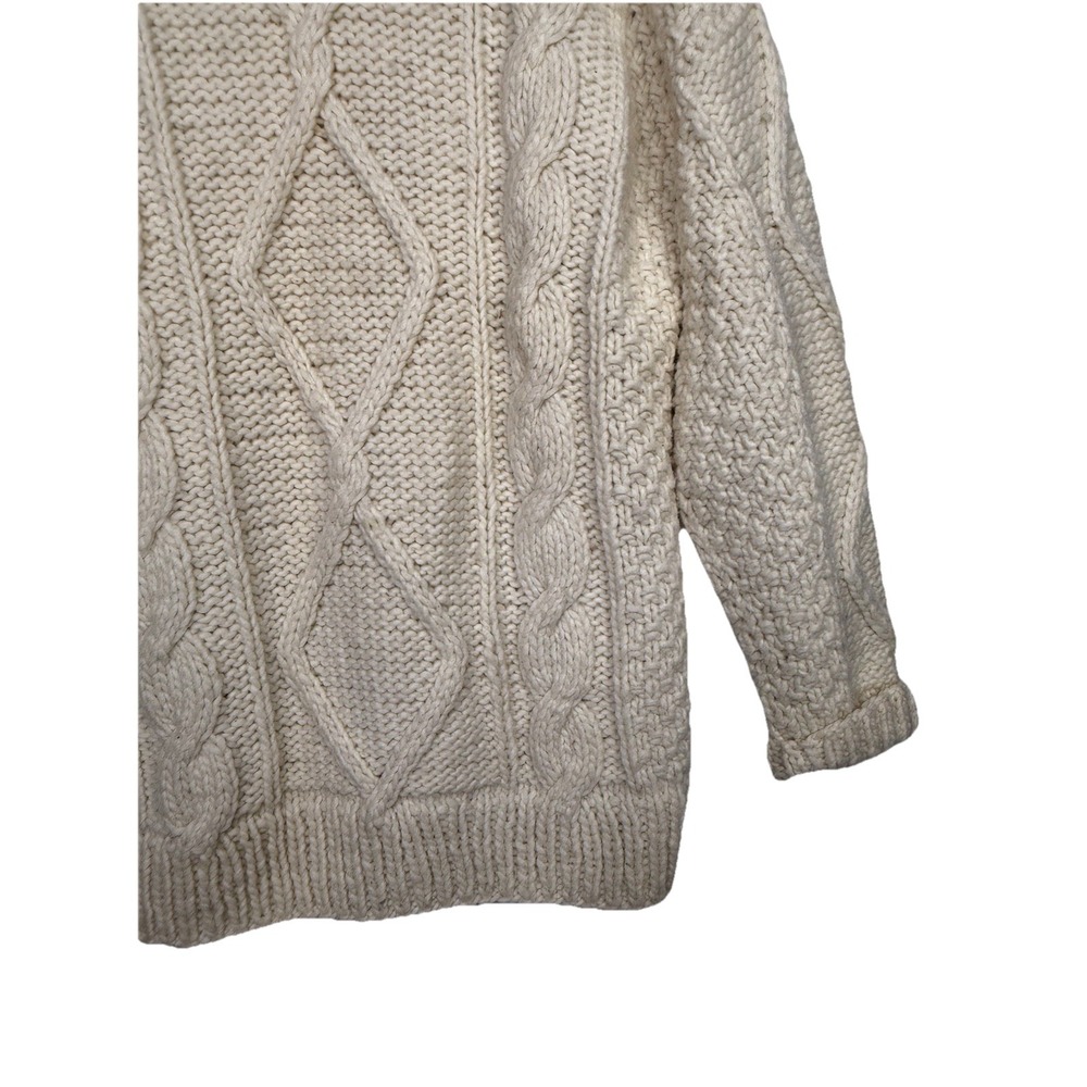Vintage‎ Hand Knit Chunky Wool Cream Full Zip Sweater Cardigan Cable Womens L/XL - Picture 7 of 9